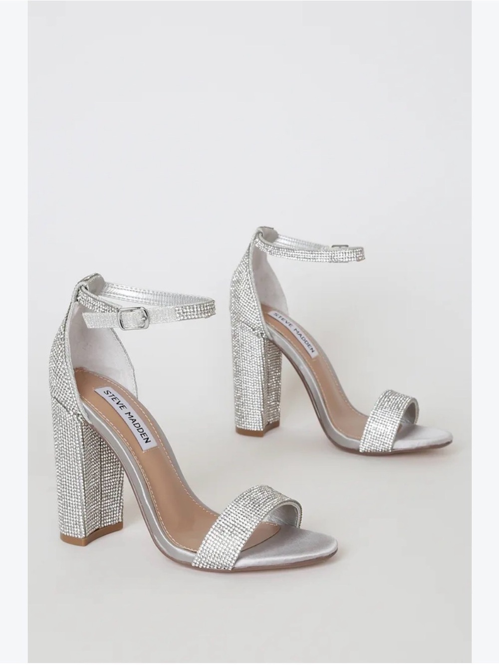 Steve Madden Silver Rhinestone Block Heels